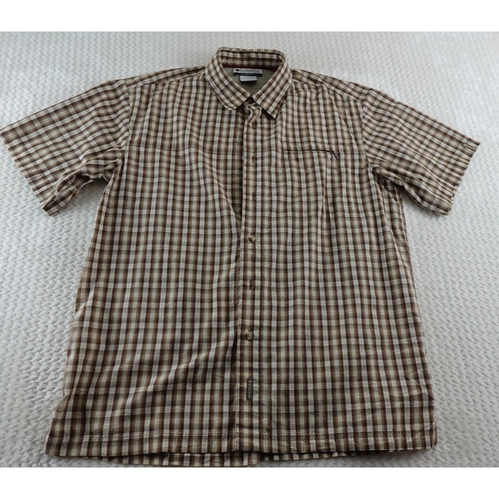 Columbia Sportswear Mens Button Up Plaid Shirt Tan M Short Sleeve